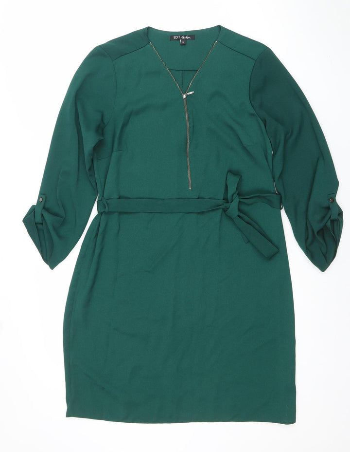 Edit Mark Heyes Women Green Size 10 Belted Shift Dress with Zip Detail