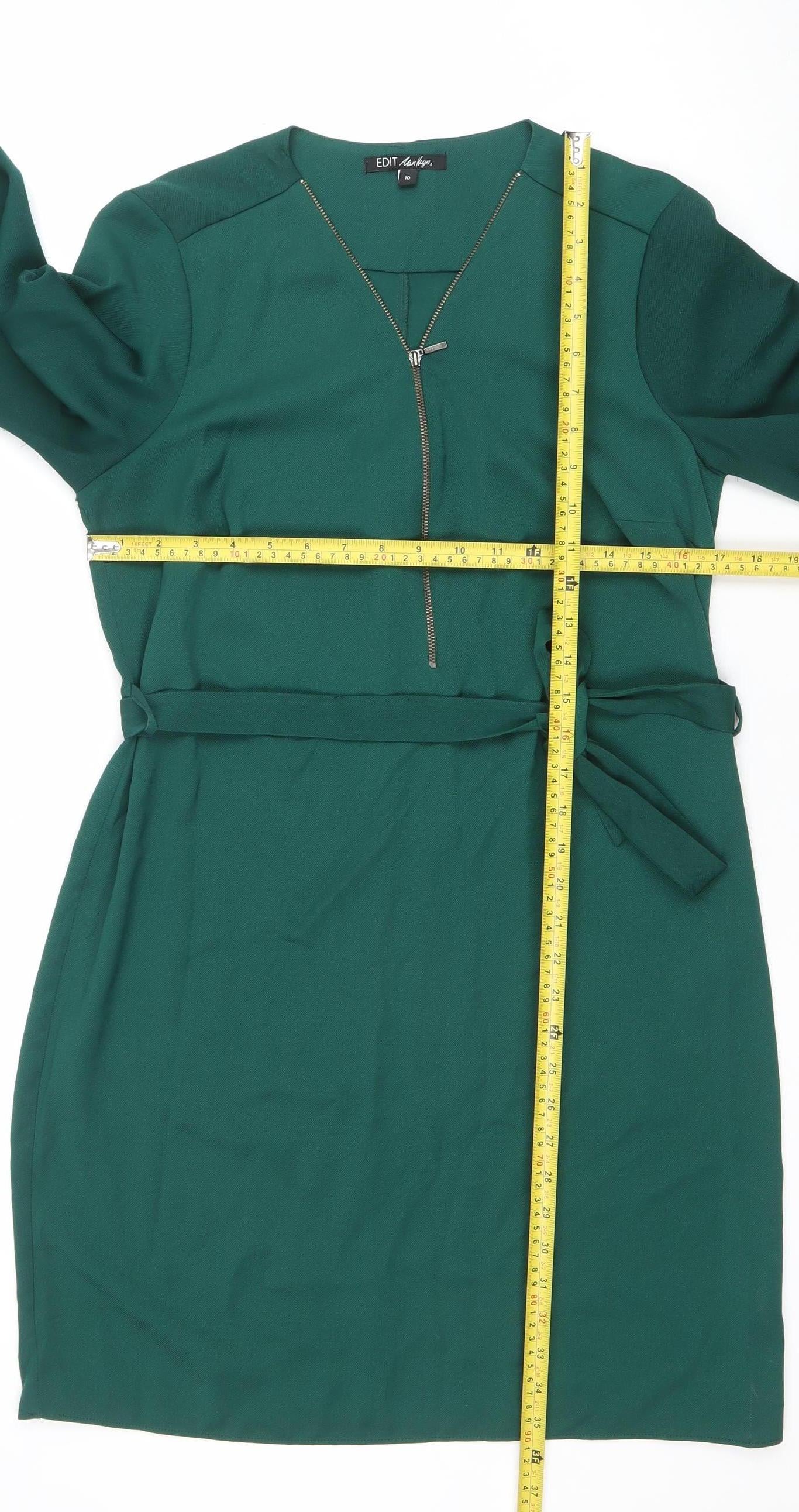Edit Mark Heyes Women Green Size 10 Belted Shift Dress with Zip Detail