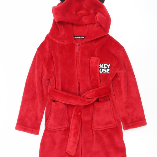 Disney Boys Red Mickey Mouse Fleece Hooded Robe 6 Years