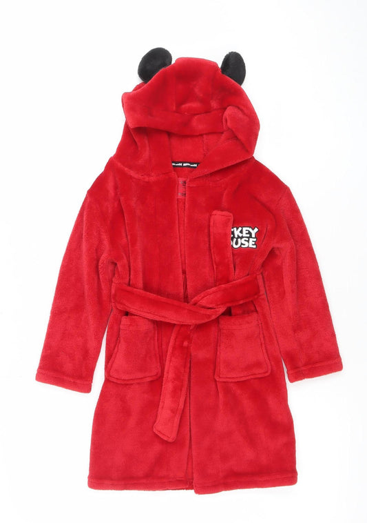 Disney Boys Red Mickey Mouse Fleece Hooded Robe 6 Years