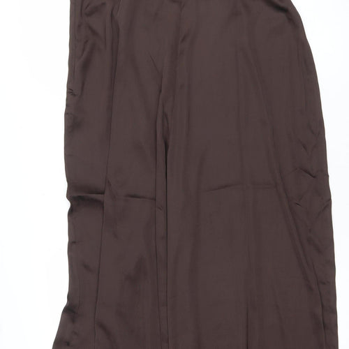 ASOS DESIGN Women's Brown Satin Wide-Leg Jumpsuit UK 18 Sleeveless V-Neck