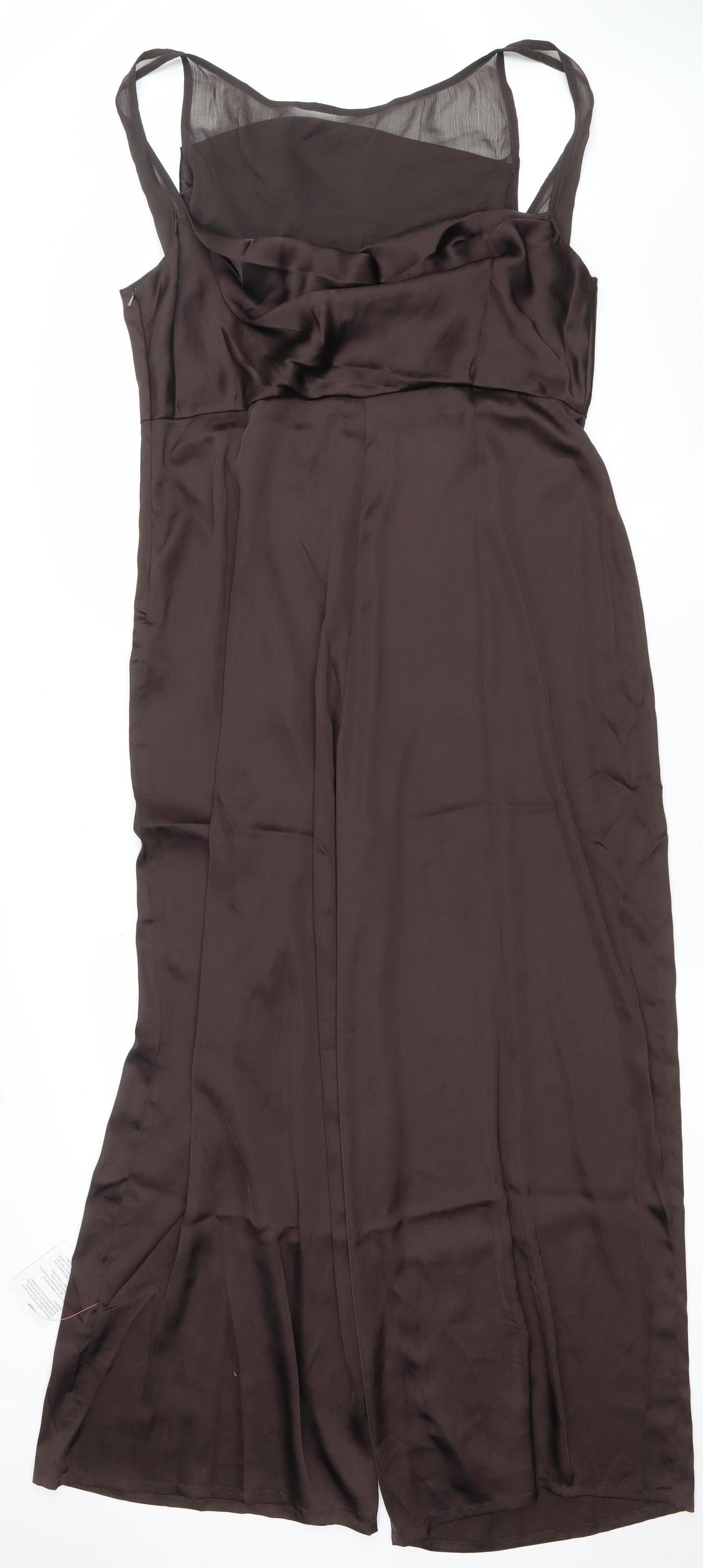 ASOS DESIGN Women's Brown Satin Wide-Leg Jumpsuit UK 18 Sleeveless V-Neck