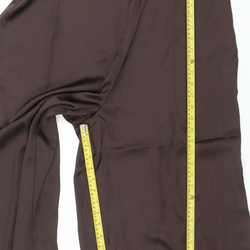 ASOS DESIGN Women's Brown Satin Wide-Leg Jumpsuit UK 18 Sleeveless V-Neck