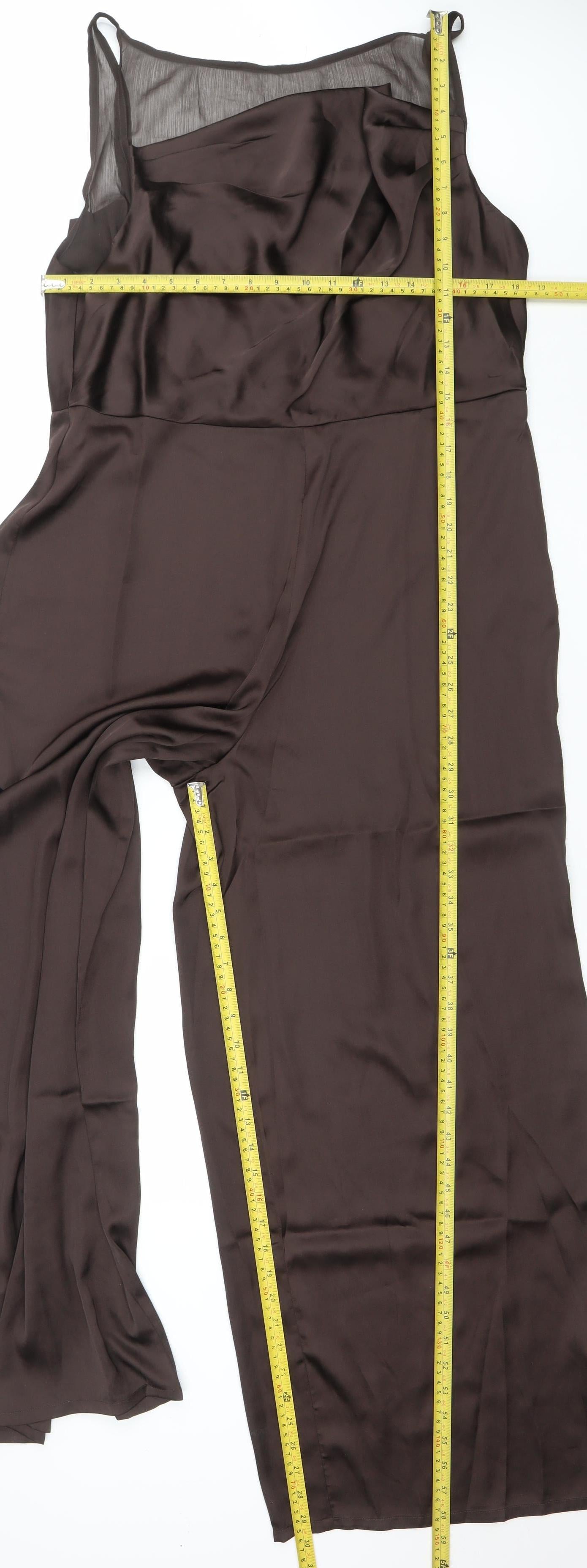 ASOS DESIGN Women's Brown Satin Wide-Leg Jumpsuit UK 18 Sleeveless V-Neck