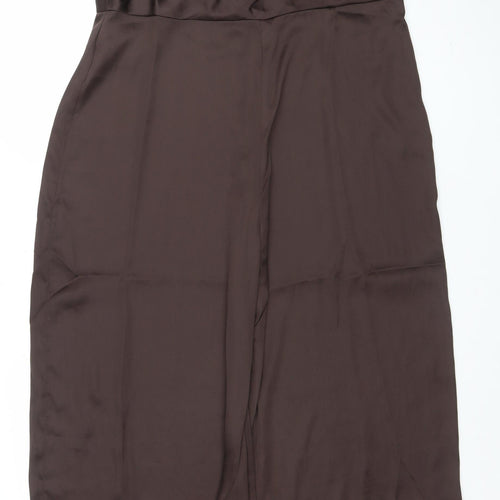 ASOS DESIGN Women's Brown Satin Wide-Leg Jumpsuit UK 18 Sleeveless V-Neck