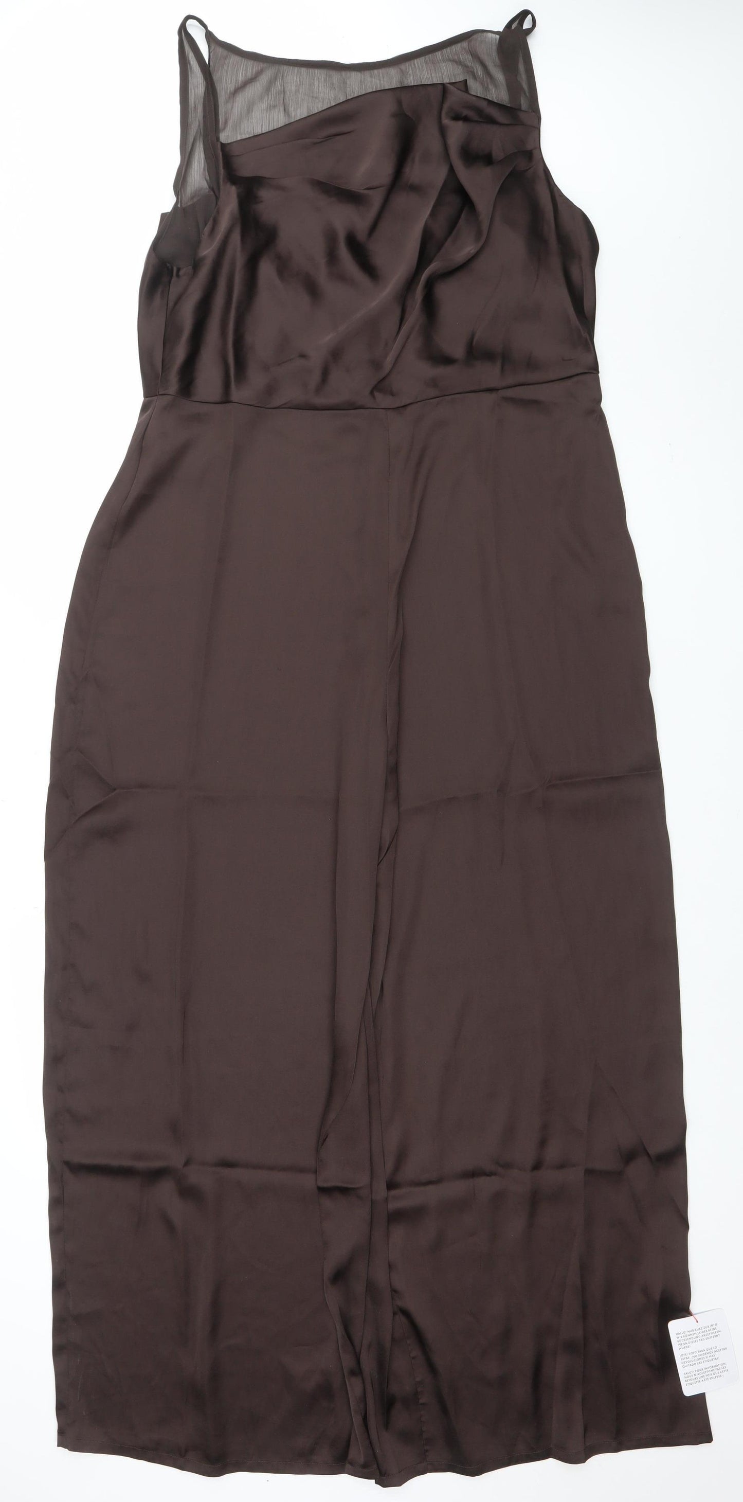 ASOS DESIGN Women's Brown Satin Wide-Leg Jumpsuit UK 18 Sleeveless V-Neck