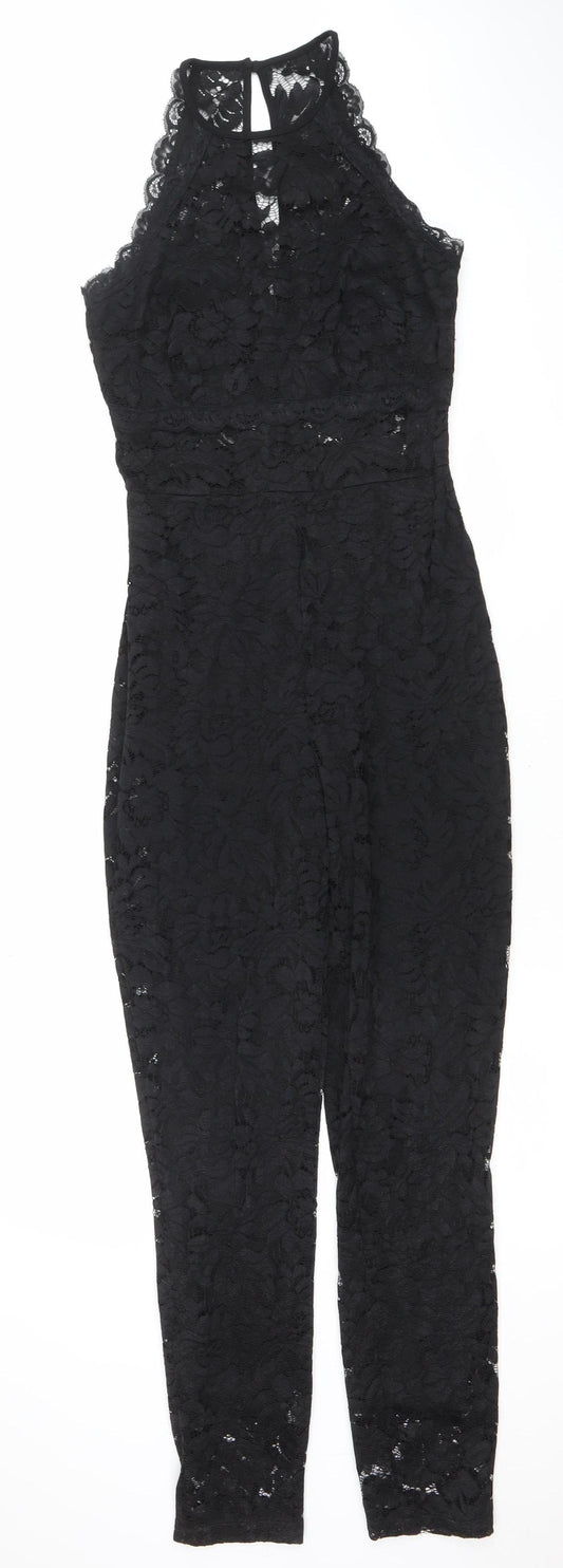 bebe Women's Black Lace Sleeveless Jumpsuit Size S Slim Fit