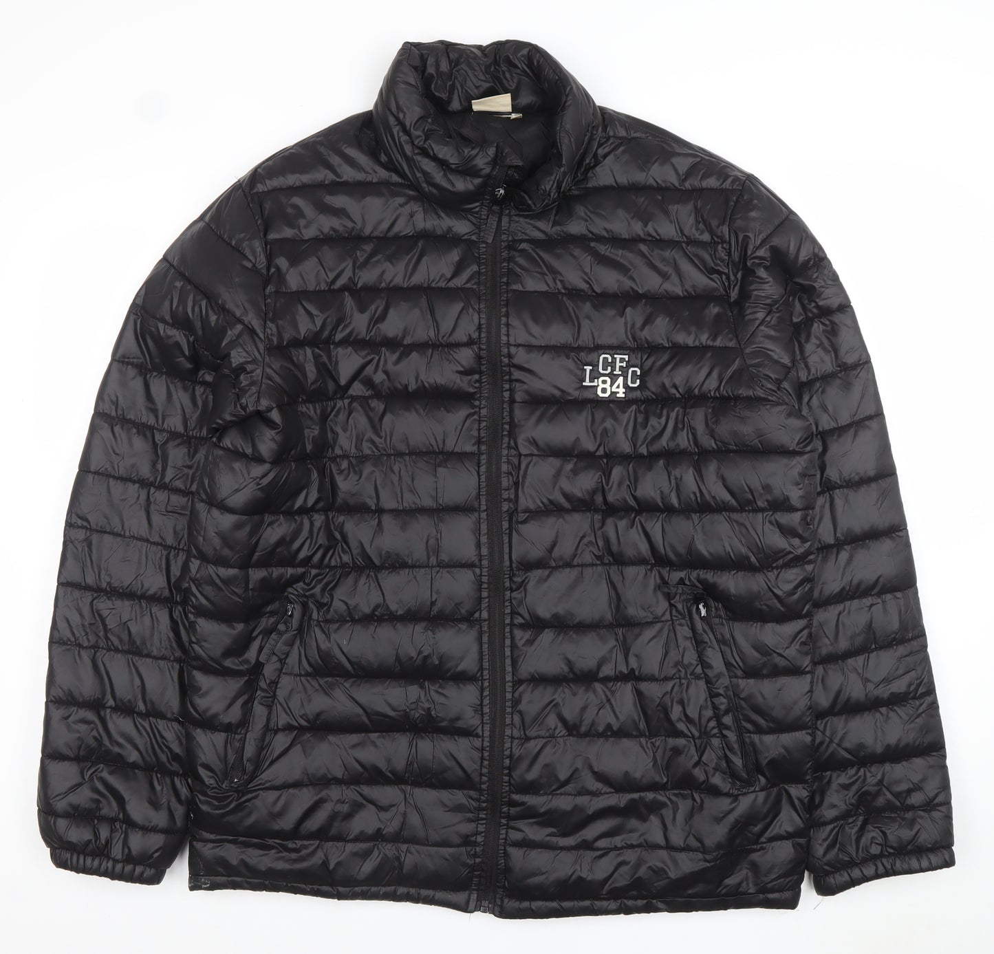 Leicester City FC Men's Black Puffer Jacket Size L Nylon Polyester