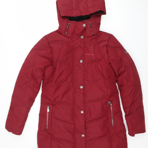 Norrsken Womens Red Long Hooded Puffer Coat Size 8