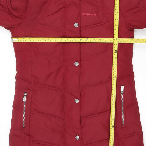 Norrsken Womens Red Long Hooded Puffer Coat Size 8