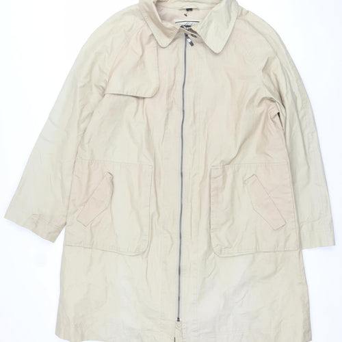 10 Seasons Women Beige Long Rain Coat M Full Zip Classic Style