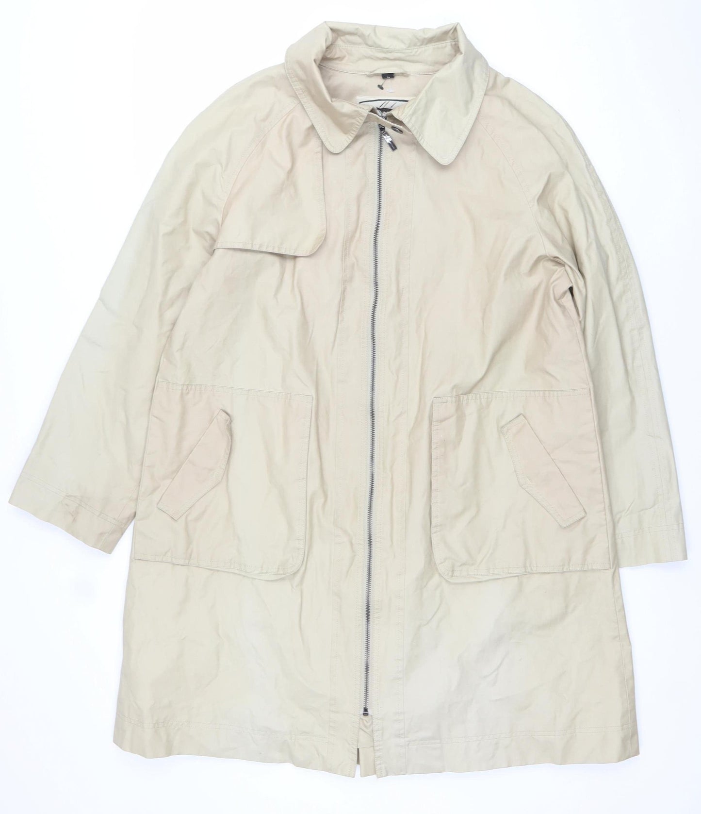 10 Seasons Women Beige Long Rain Coat M Full Zip Classic Style