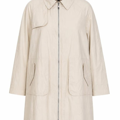10 Seasons Women Beige Long Rain Coat M Full Zip Classic Style