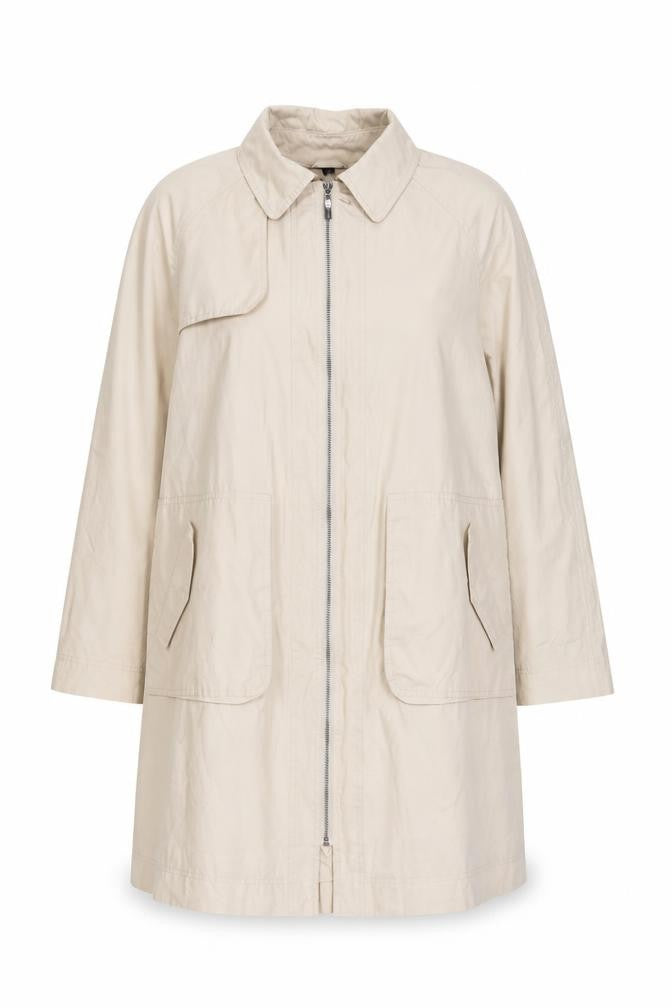 10 Seasons Women Beige Long Rain Coat M Full Zip Classic Style