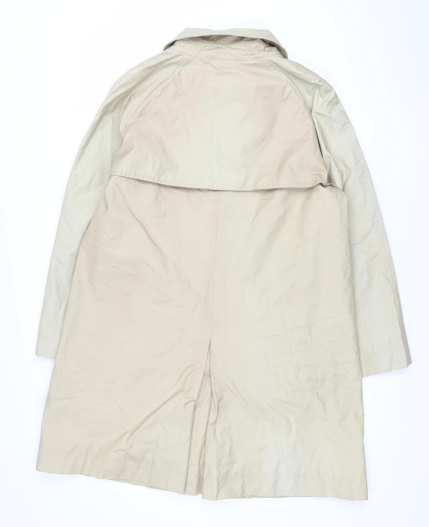 10 Seasons Women Beige Long Rain Coat M Full Zip Classic Style