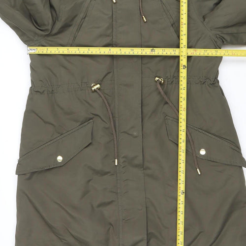 H&M Women's Green Hooded Parka Jacket XS Long Lined Drawstring