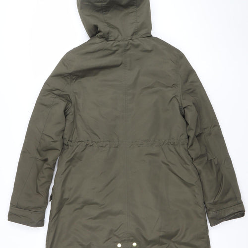 H&M Women's Green Hooded Parka Jacket XS Long Lined Drawstring