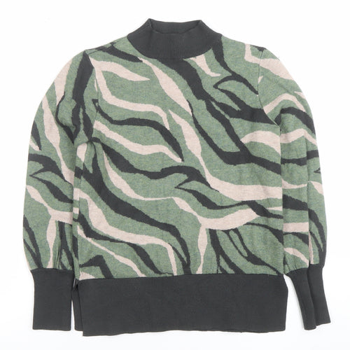 Marks and Spencer Women's Green Animal Print Mock Neck Jumper Size S