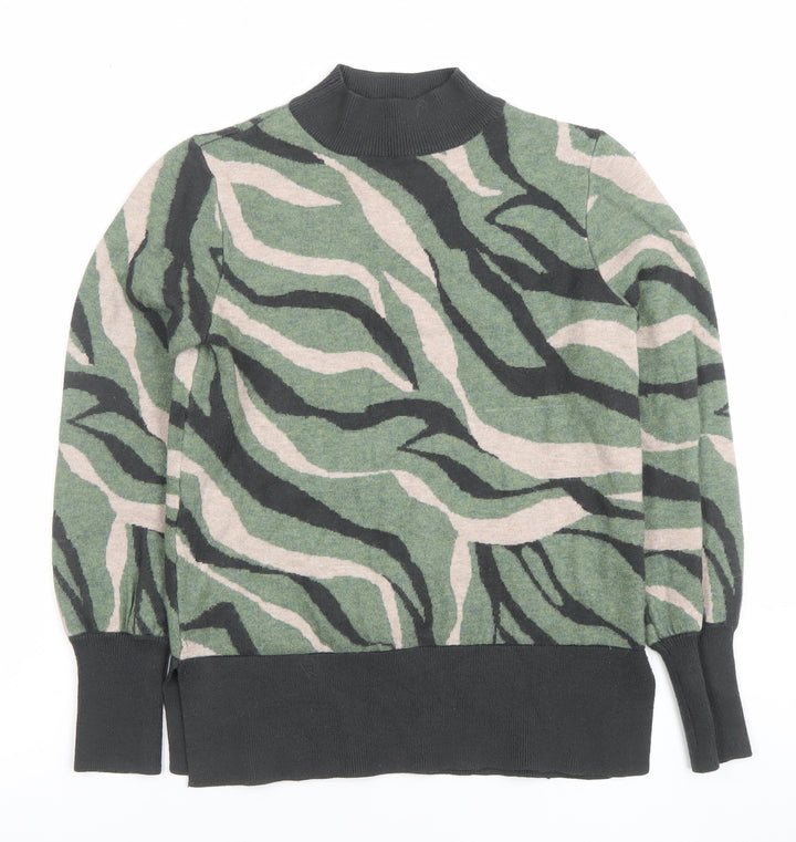 Marks and Spencer Women's Green Animal Print Mock Neck Jumper Size S