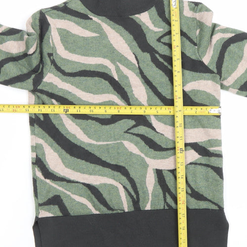 Marks and Spencer Women's Green Animal Print Mock Neck Jumper Size S