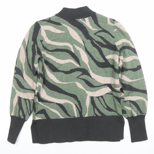Marks and Spencer Women's Green Animal Print Mock Neck Jumper Size S