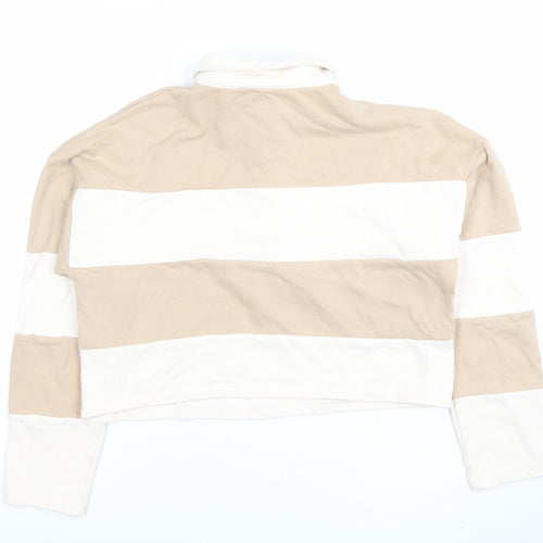 Primark Women’s Beige & White Striped Polo Long Sleeve Top Size S 10/12
