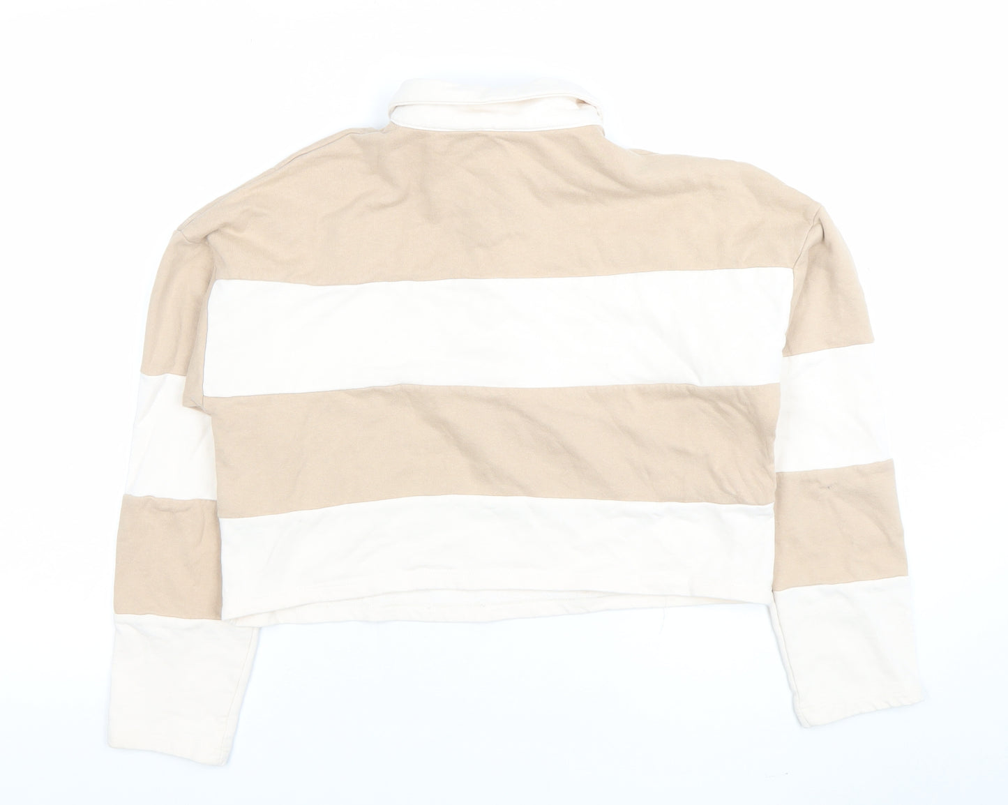 Primark Women’s Beige & White Striped Polo Long Sleeve Top Size S 10/12