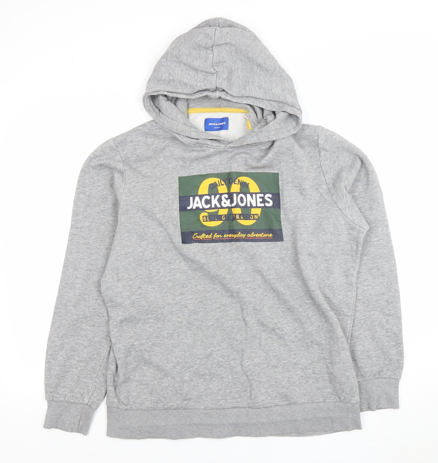 Jack & Jones Men's Grey Pullover Hoodie L Graphic Print Casual