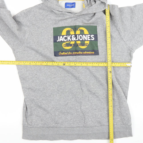 Jack & Jones Men's Grey Pullover Hoodie L Graphic Print Casual
