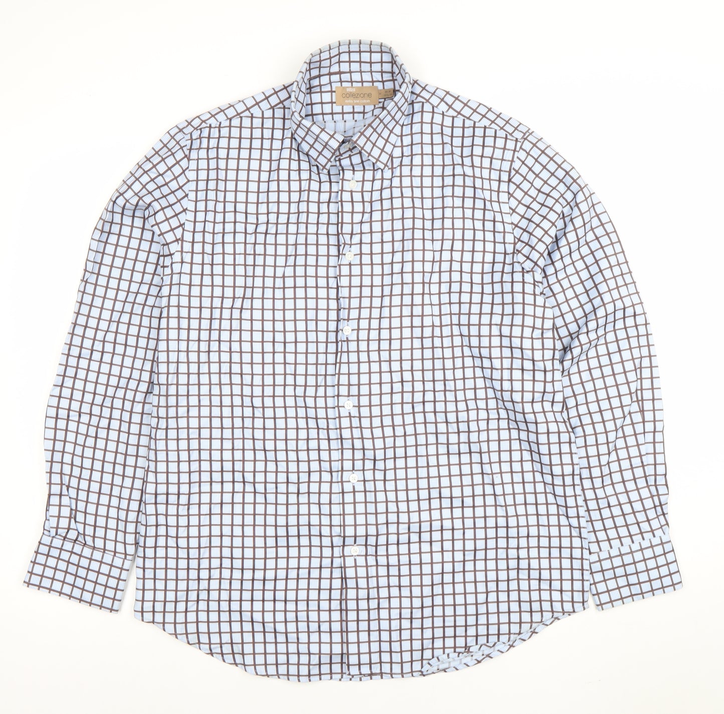 Marks and Spencer Men Blue Check Long Sleeve Button-Up Shirt M