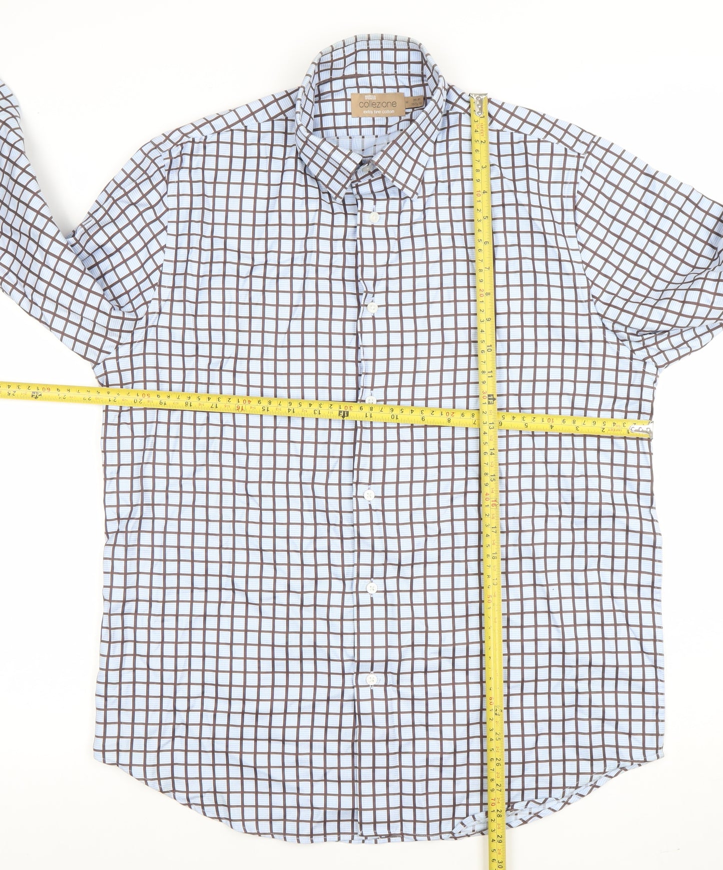 Marks and Spencer Men Blue Check Long Sleeve Button-Up Shirt M