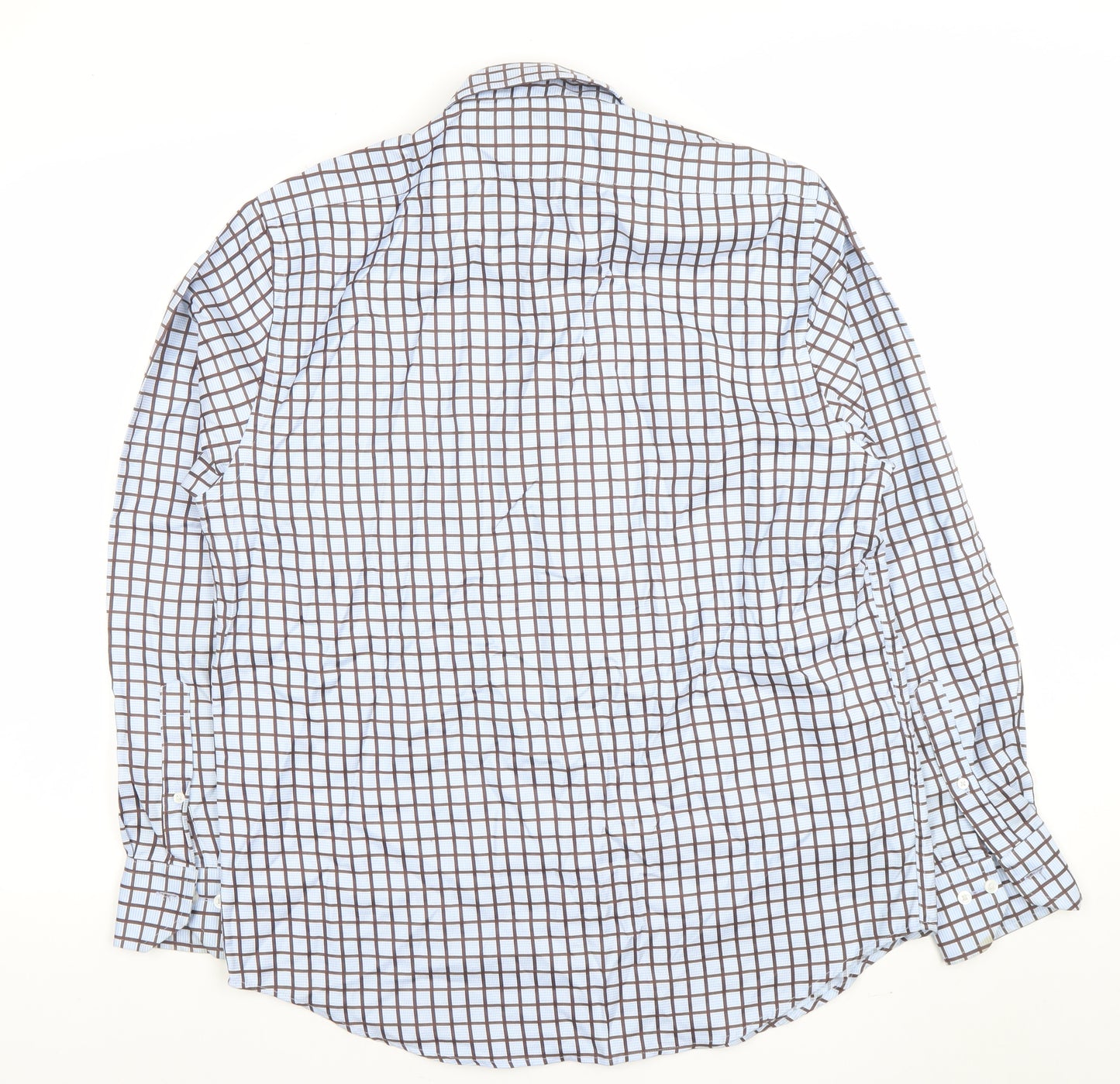 Marks and Spencer Men Blue Check Long Sleeve Button-Up Shirt M