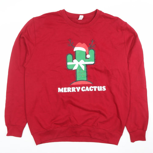 JustHoods Women Red Merry Cactus Cotton Sweatshirt L