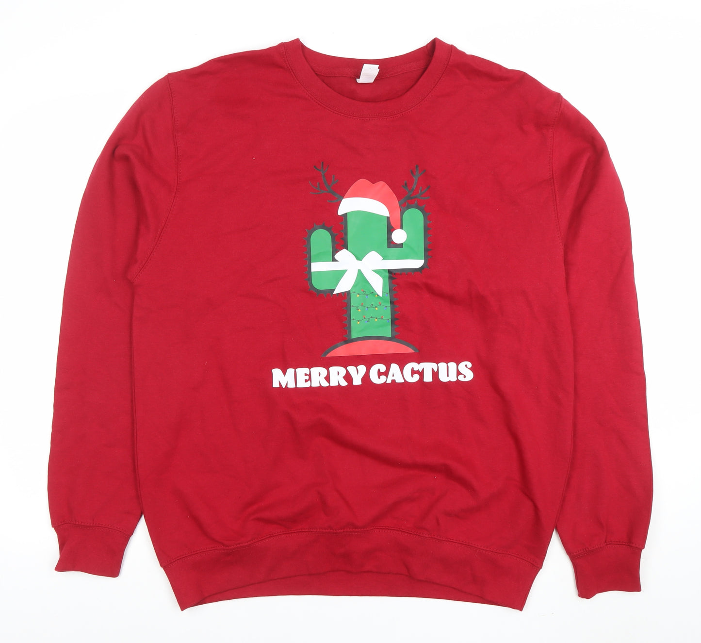 JustHoods Women Red Merry Cactus Cotton Sweatshirt L