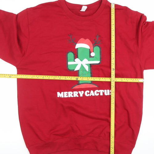 JustHoods Women Red Merry Cactus Cotton Sweatshirt L