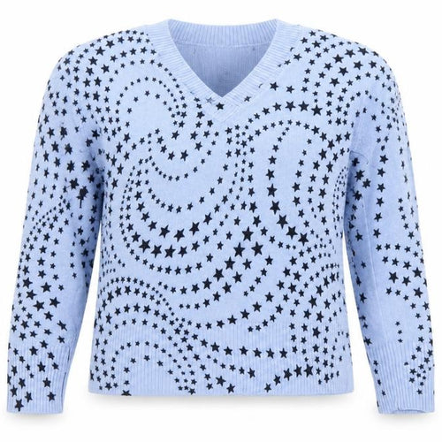 Marks and Spencer Womens Blue Star Print V-Neck Acrylic Jumper Size 12