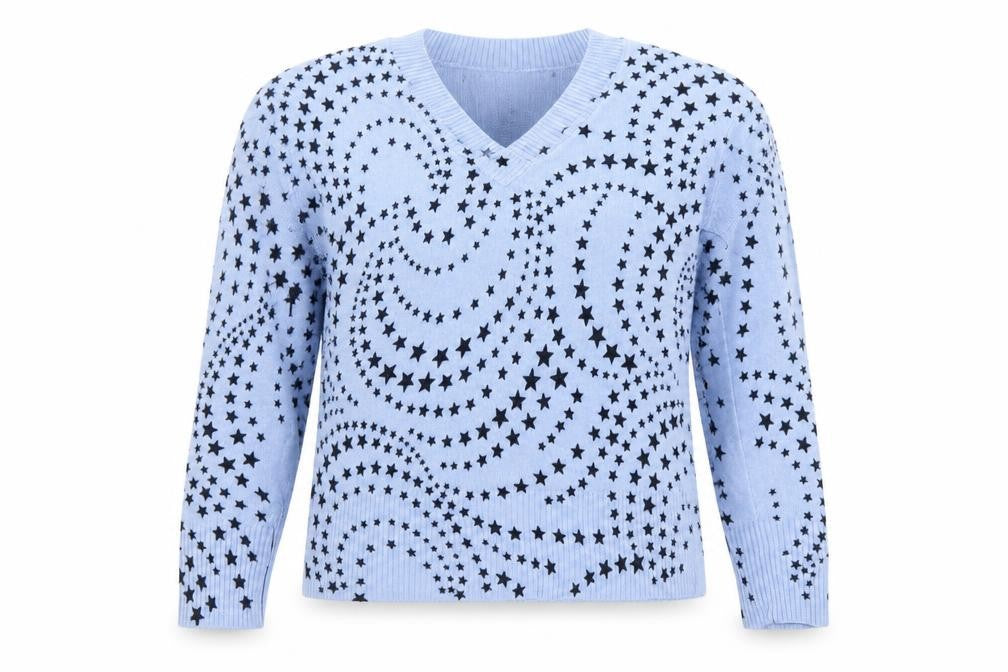 Marks and Spencer Womens Blue Star Print V-Neck Acrylic Jumper Size 12