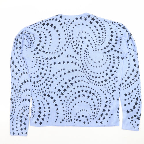 Marks and Spencer Womens Blue Star Print V-Neck Acrylic Jumper Size 12