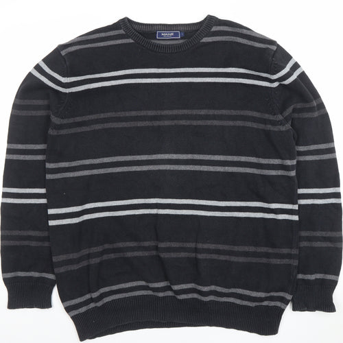 Maine New England Women's Black Striped Cotton Crew Neck Jumper Size L