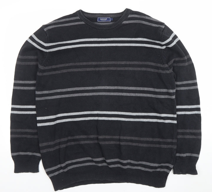 Maine New England Women's Black Striped Cotton Crew Neck Jumper Size L