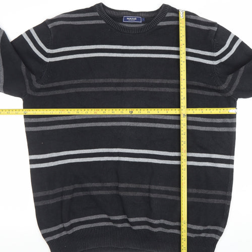 Maine New England Women's Black Striped Cotton Crew Neck Jumper Size L
