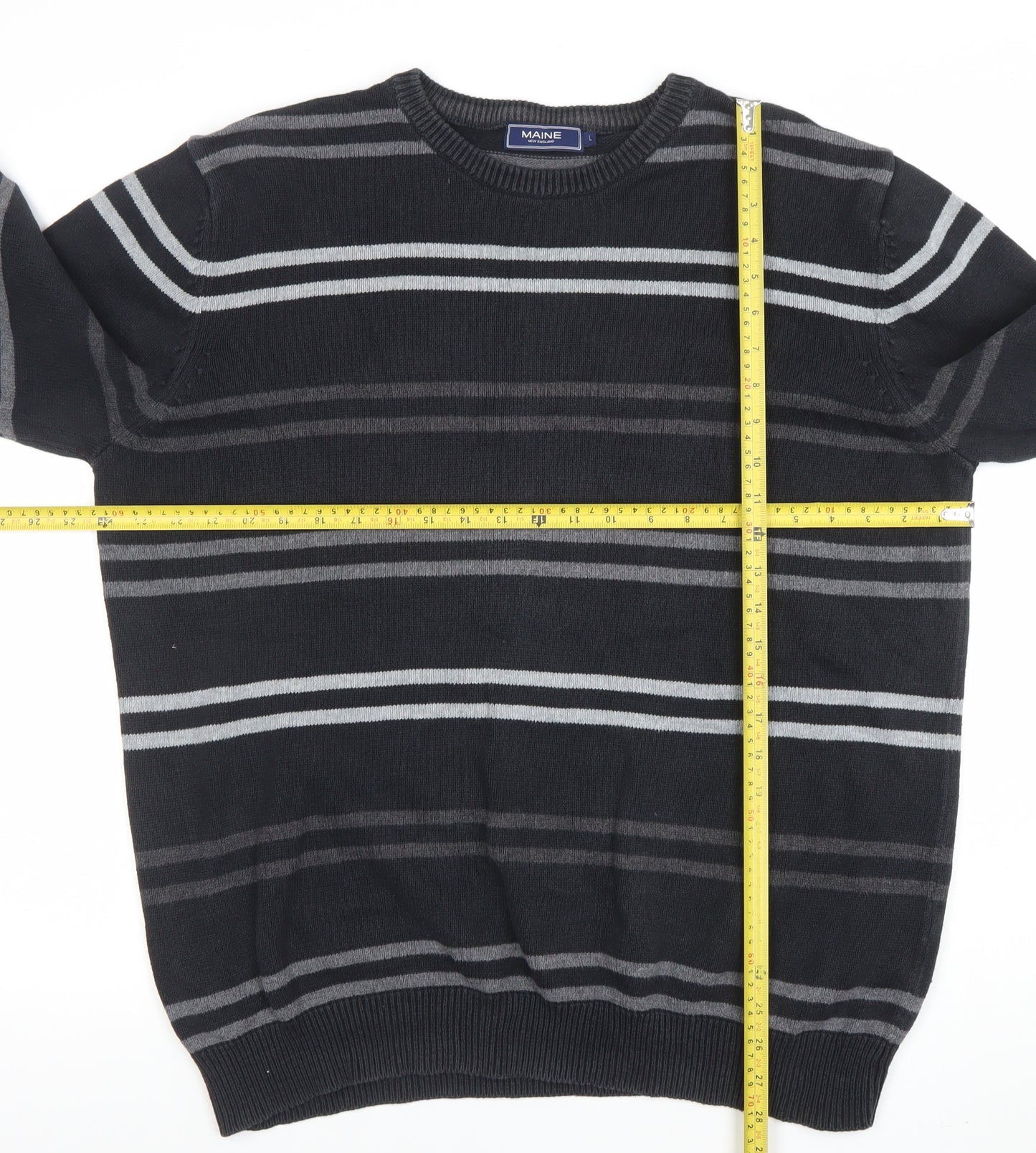 Maine New England Women's Black Striped Cotton Crew Neck Jumper Size L