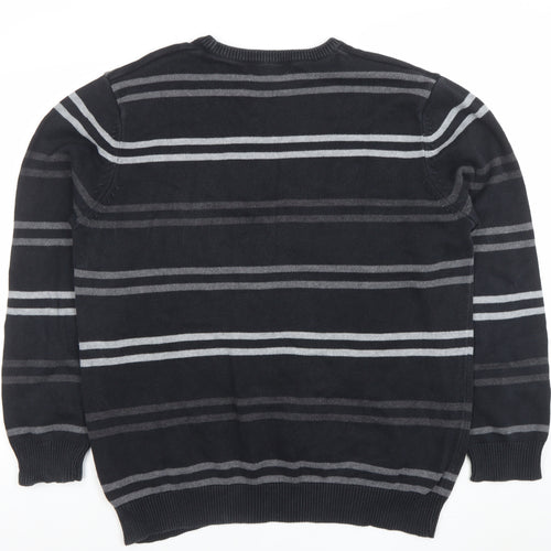 Maine New England Women's Black Striped Cotton Crew Neck Jumper Size L