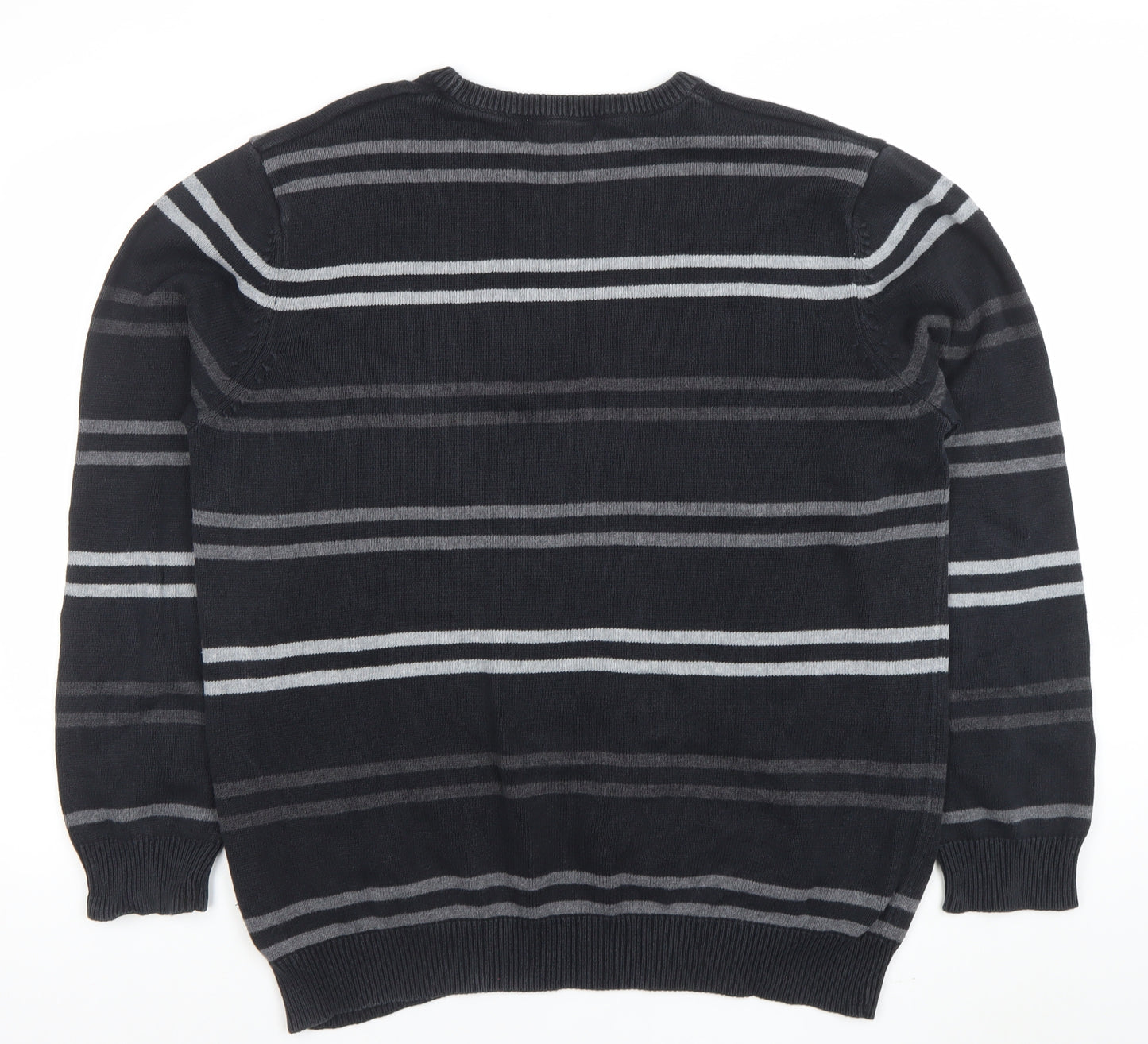 Maine New England Women's Black Striped Cotton Crew Neck Jumper Size L