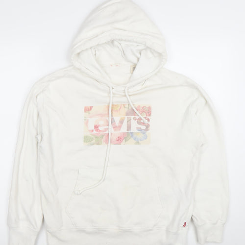 Levi’s Women White Floral Logo Pullover Hoodie Size Small