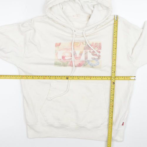 Levi’s Women White Floral Logo Pullover Hoodie Size Small