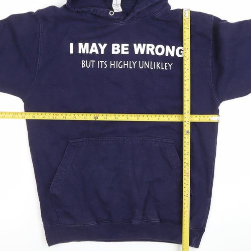 JustHoods AWDis Men's Navy Pullover Hoodie Small Graphic Print Funny Quote Cotton Blend