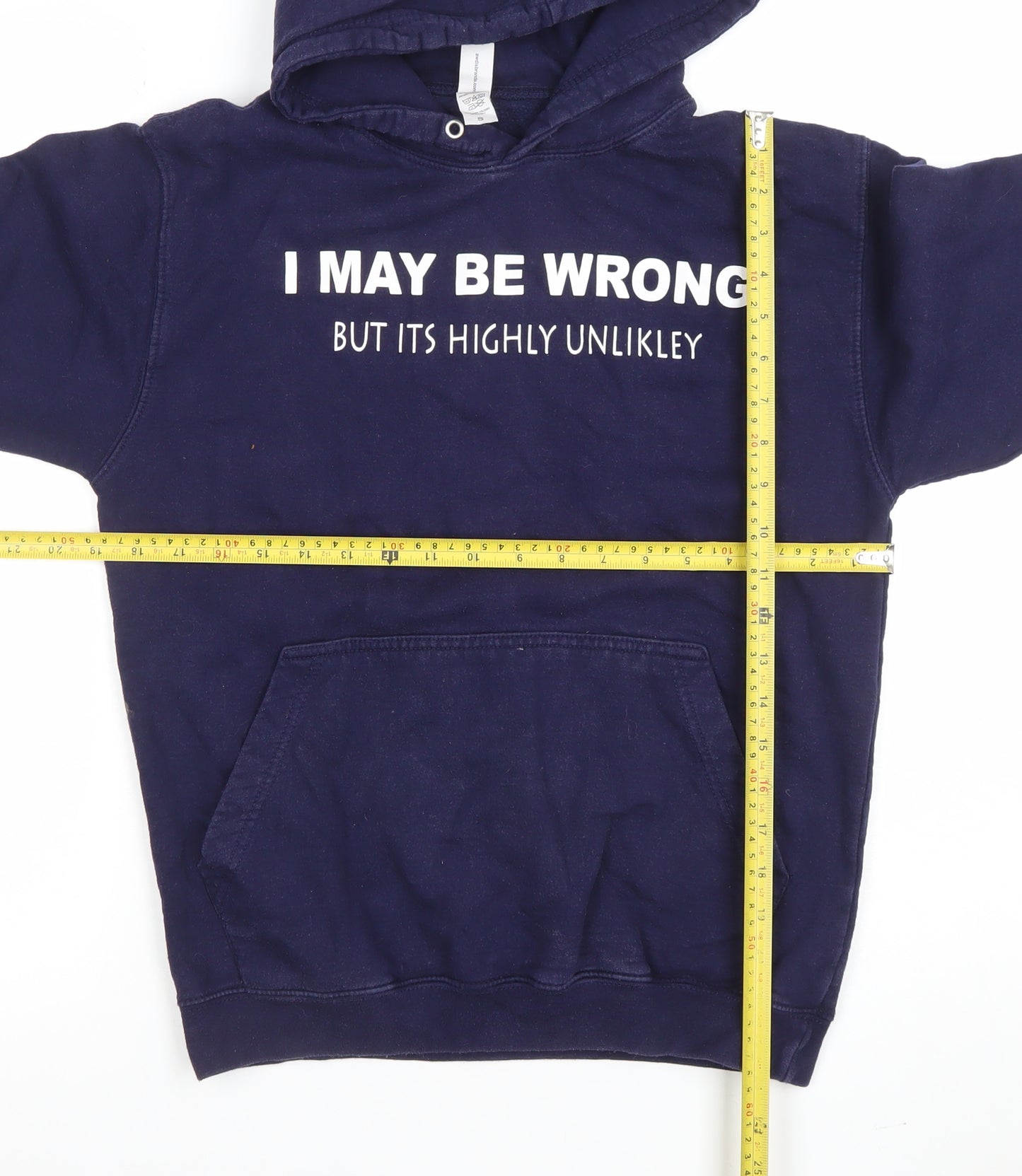 JustHoods AWDis Men's Navy Pullover Hoodie Small Graphic Print Funny Quote Cotton Blend