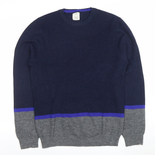 Marks and Spencer Men’s Blue Grey Crew Neck Jumper L Regular Fit
