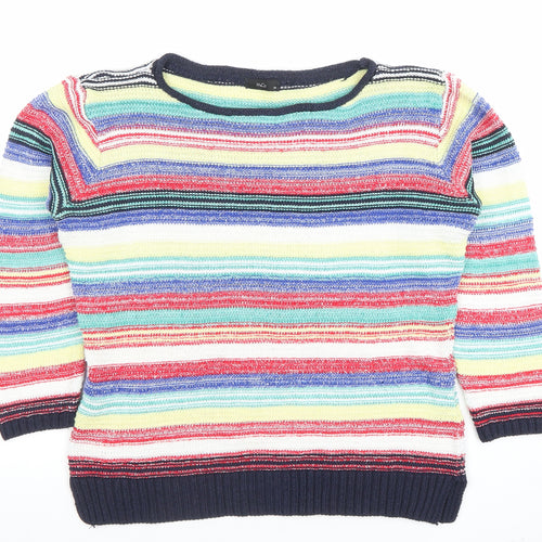 M&Co Women's Multicoloured Striped Crew Neck Pullover Jumper Size 10